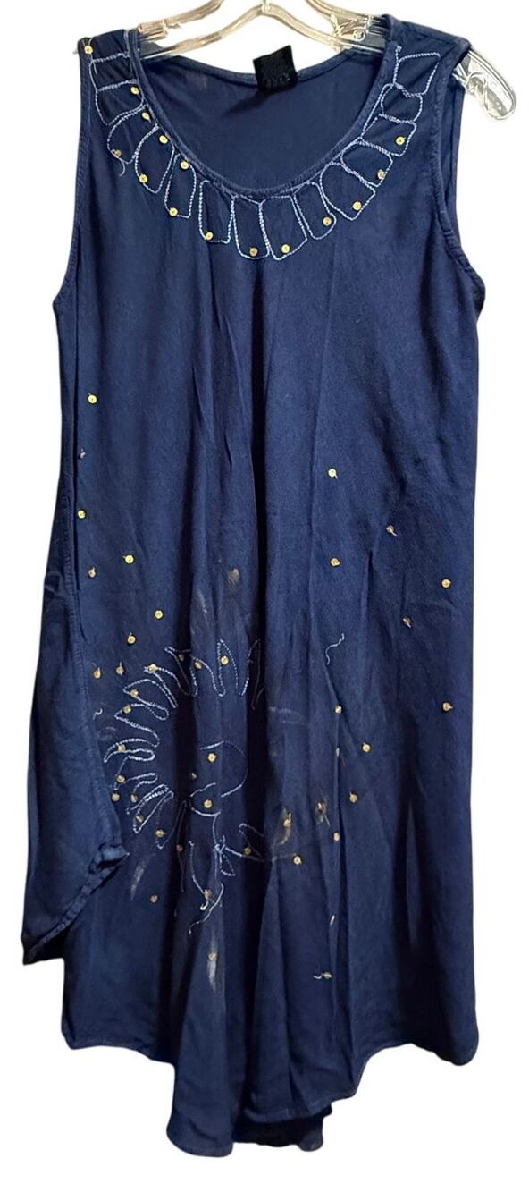 Ace Fashion Embroidered Sleeveless Navy Blue Midi Dress - Free Size